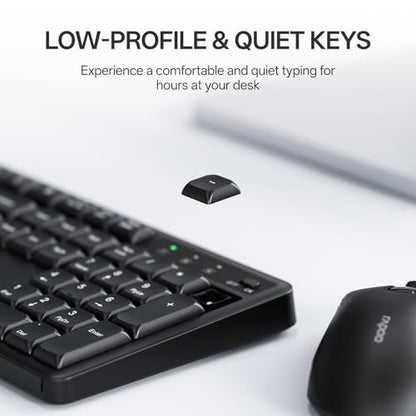 Rapoo X2100 Quiet Wireless Keyboard and Mouse Combo, 2.4GHz USB Receiver, 12 Multimedia Keys, Spill-Proof, Full-Sized, Compatible with PC, Laptop, Black