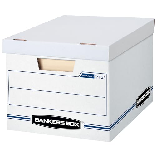 Bankers Box 12-Pack Basic-Duty File Storage Box with Lid, Letter/Legal | Tame everyday paperwork with affordable file boxes, lift-off lids, and reinforced handles for simple record storage.