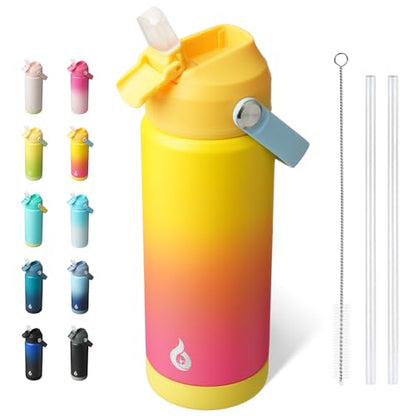 BJPKPK Insulated Water Bottle with Straw Lid, 18oz Thermo Water Bottles with Soft Nozzle, Flex Handle & Non-slip Boot, BPA Free Leak Proof Stainless Steel Metal Thermo, Tumblers, Cups,Rainbow - color: Rainbow, size: 18 Ounces