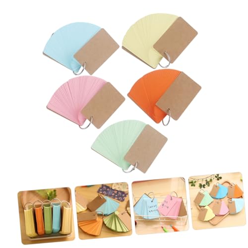 Homoyoyo 5pcs Portable Loose-Leaf Flash Cards with Binder Rings Blank Index Note Cards for Studying DIY Memory for Home and School