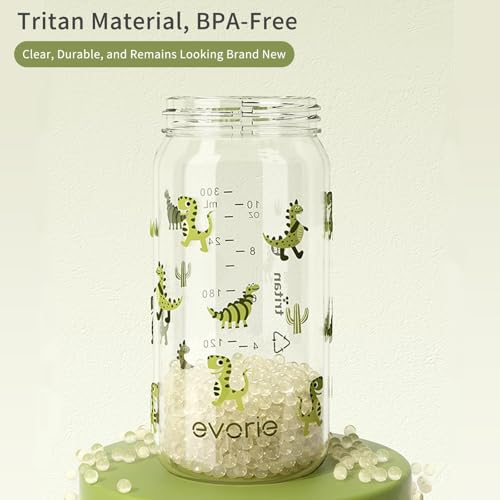 Evorie Tritan Spill Proof Toddler Straw Sippy Cup, 10 oz for Baby and Toddlers 1-3 Years Old, No Spill Straw Water Bottle with Removable Handles, Ideal for School, BPA-Free, Green Dino (New) - color: Green Dino