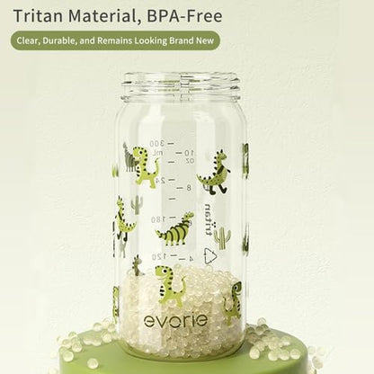 Evorie Tritan Spill Proof Straw Sippy Cups for Toddlers 1–3 Years, 10 Oz | BPA & BPS-Free, Toddler water bottle, Easy grip handles, Dishwasher safe, Durable Tritan, Easy to clean, Green Dino - color: Green Dino