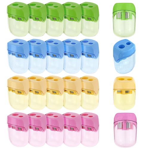 Colored Pencil Sharpener Bulk for Kids Manual Handheld Crayon Sharpeners | BOPART 24pcs Pencil Sharpeners Manual Dual Holes Compact Pencil Sharpener with Lid for Kids Adults Students at School Office - style: 24Pcs Sharpeners - B
