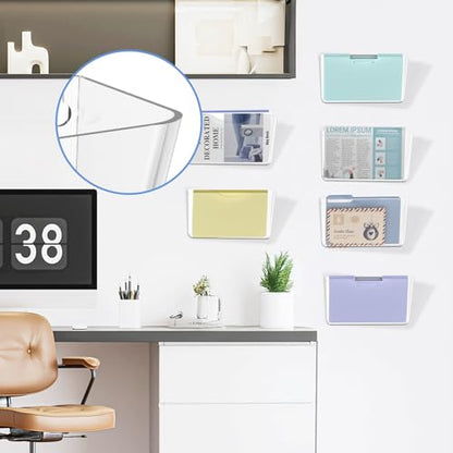 SUPEASY Clear Acrylic Wall File Organizer, One-Piece Wall Mount File Holder for Mail Magazines Letter Size Folders, Single Pocket for Office, Home or Classroom, 6 Pack Screws Not Included - size: 6 Pack