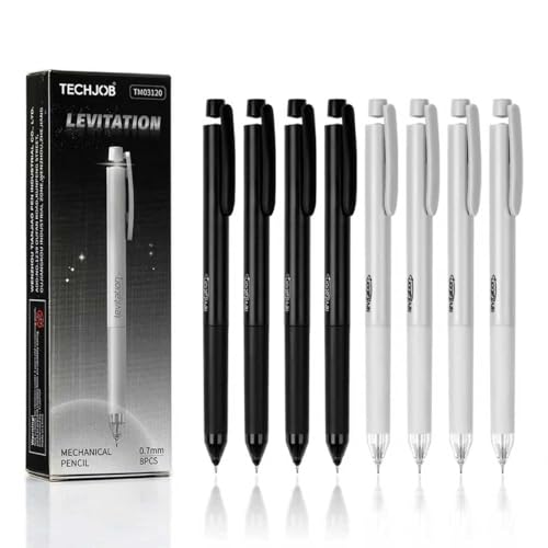 Mechanical Pencil Set 8PCS，Medium Point (0.7mm),Unique Levitation Design of Pen Cap Mechanical Pencils-Back to School Essentials, Note-Taking, Teacher Supplies, Office Supplies, 4 Black+4 Grey