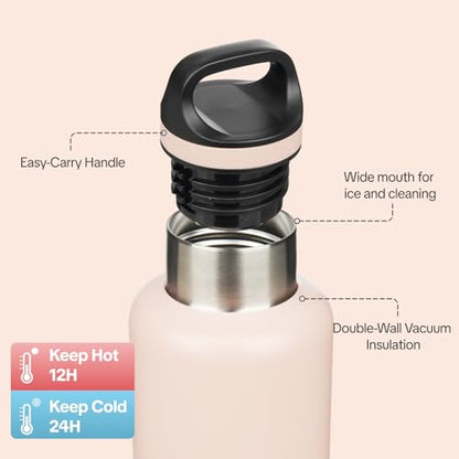 BJPKPK Insulated Water Bottle 32OZ Stainless Steel Water Bottle with Handle Double Walls Vacuum Insulated BPA Free Flask, Peach - color: Peach, size: 32 Ounces