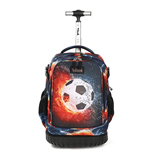 Tilami Rolling Backpack 19 inch Wheeled Cute LAPTOP Boys Girls Travel School Student Trip (Football) - color: Football Black