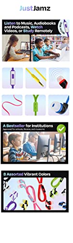 JustJamz 30x Multipack | Bulk Earbuds with Microphone, for Schools, Classroom, Libraries, Museums, etc., Wired in-Ear Earphones with Mic for Kids, Teenagers & Adults, Affordable Bulk Headphones