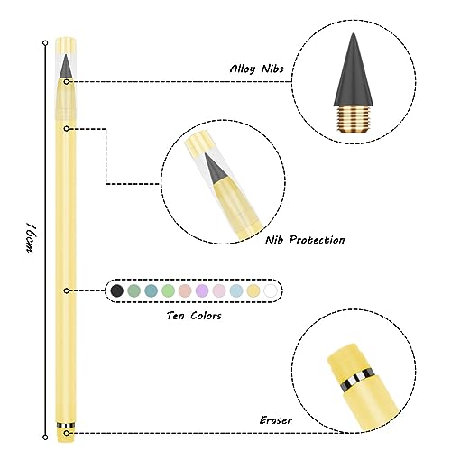 HOTUT Infinity Pencil,10PCS Inkless Pencil Forever Pencils with 10 Replaceable Nibs and Extra Erasers, NO-Sharpening Pencils for Students for Writing Drawing Home Office School Supplies - color: 10pcs-Macaron