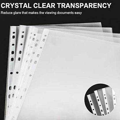 Sheet Protectors, PANDRI 300 Pack Clear Heavy Duty Plastic Page Protectors Sheet Reinforced 11-Hole Fit for 3 Ring Binder Fits Standard 8.5 x 11 Paper, 9.25 x 11.25 Top Loaded, Excluding Acid - size: 300 PACK