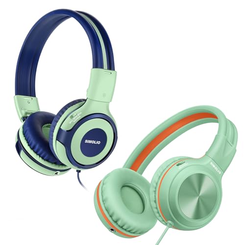 SIMOLIO Wired Headphones with Microphone & Volume Control & 3-Level Switchable Volume Limited & Share Jack & Bag, Stereo Headset for Kids Teens Adults Youth School Plane Travel Gift PC Computer Laptop