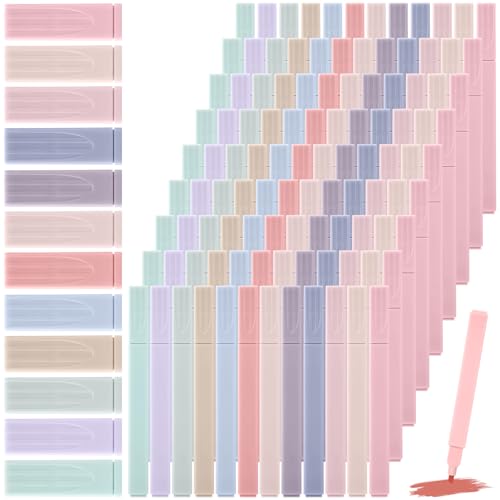 Marspark 120 Pcs Highlighters Bulk Chisel Tip Aesthetic 12 Assorted Colors No Bleed Cute Soft Color Marker Pens for Journal Planner Notes School Study Office Supplies - color: Morandi Color