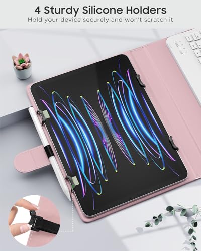 MoKo Universal Tablet Case with QWERTY Keyboard for 9",9.7",10.1",10.2",10.4",10.5",10.9",11" Tablets, with Removable Wireless Bluetooth Keyboard&Pen Holder for iPad, Samsung, Fire, Pixel, Other,Pink - color: Flowers Pink