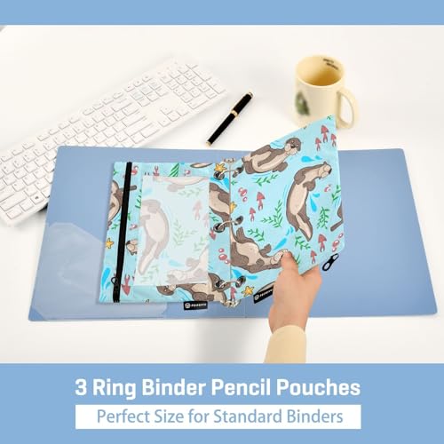 ZAZYXTJ Otter Binder Pencil Pouchs 3 Ring with Zipper Clear Window Office Organizers bag for School Students Teacher Supplies 2 Pack - color: Otter
