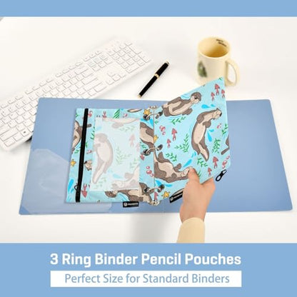 ZAZYXTJ Otter Binder Pencil Pouchs 3 Ring with Zipper Clear Window Office Organizers bag for School Students Teacher Supplies 2 Pack - color: Otter