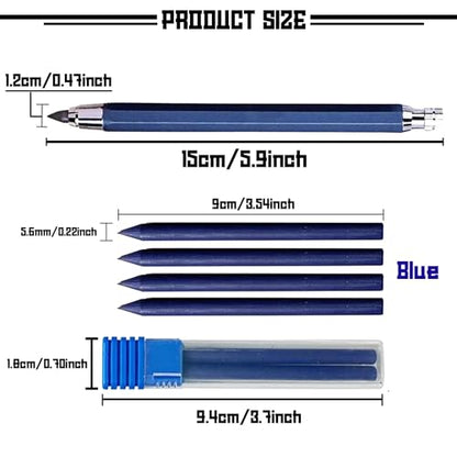 5.6mm Metal Mechanical Pencil Set with Clip, 4pcs Lead for Construction, Draft Drawing, Crafting, Art Sketching (Blue) - color: Blue Pen and 4 lead