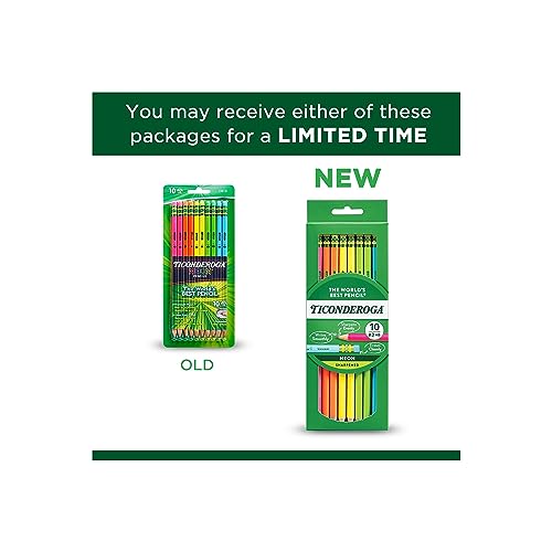 Ticonderoga 13810 Pre-Sharpened Pencil, HB, 2, Assorted Color Barrels, 10/Set