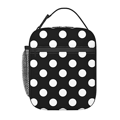 YETTA YANG Polka Dot Black And White Portable Lunch Bag Insulated Lunch Box Reusable Totes For Women Men Work Picnic Camping - color: Black11