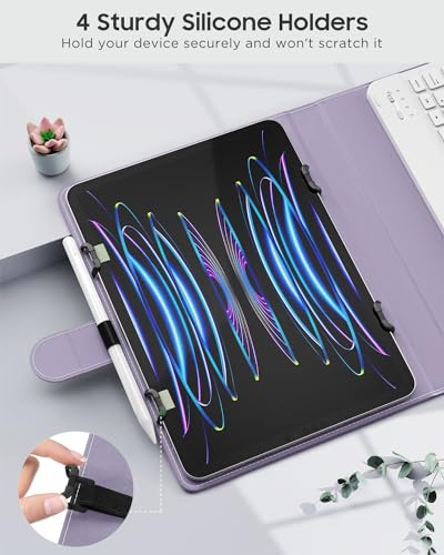 MoKo Universal Tablet Case with QWERTY Keyboard for 9",9.7",10.1",10.2",10.4",10.5",10.9",11" Tablet, with Removable Wireless Bluetooth Keyboard&Pen Holder for iPad, Samsung, Fire, Pixel, Other, Lilac - color: Lilac