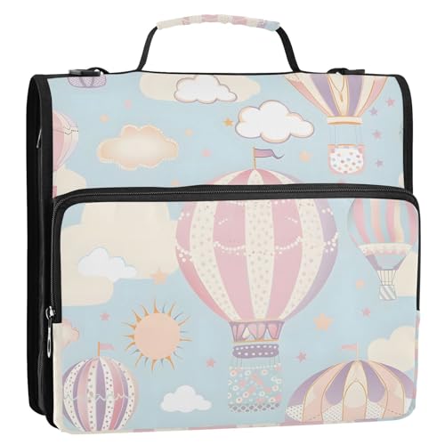 Hot Air Balloon Zipper Binder Bag 3 Ring Binder with Shoulder Strap Zip Up 500 Sheets Capacity Multi Pockets for School Office Supplies - color: Multi1639, size: Fit 500 Sheets