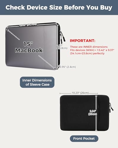 ProCase Laptop Sleeve 15" for MacBook Air/Pro 15 Inch M5/M4/M3/M2 -Black | Slim Travel Sleeve with Soft Plush Lining & Large Front Pocket, Water-Resistant, Also Fit 15" HP Dell Lenovo ASUS Acer - color: Black, size: 15-inch