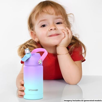 Girls Insulated Water Bottle with Straw,12 oz Kids Cups with Stainless Steel Leak Proof for School Daycare(Purple) - color: A12.Purple, style: 1Pack