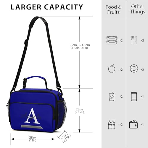 Custom Student Lunch Bag for Boys Girls Navy Blue Solid Color Personalized Name Lunch Box Insulated Cooler Bag for School Picnic Office - color: Multi08