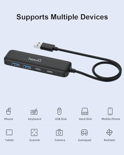 Dual USB C USB A 3.0 Hub: 4 Ports USB Hub with 2* USB-C 3.0 and 2* USB-A 3.0, Ultra Slim Portable USB Splitter Adapter for Laptop, PS4, Flash Drive, HDD, Xbox, Printer, Keyboard, Computer Accessories - size: 60cm
