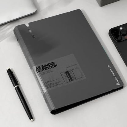 CAGIE A5 Binder 6 Ring Notebook with Dividers Refillable Planner Binder with Pockets, Refill Paper Include Planning Square Ruled and Dotted Pages, 6.89 x 9.25 In, (Grey, A5 Daily&Dot Page) - color: Grey