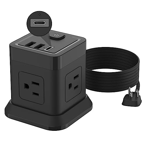 Power Strip with USB C Ports, FDTEK Power Cube with USB C, PD 20W Fast Charge Power Cube with 4 Outlets and 3 USB, 10FT Flat Plug Power Strip for Home, Office, Dorm Room Essentials - color: Black, size: 10FT PD20W
