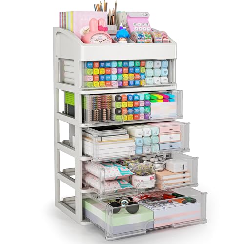 Desk Organizer with Drawers, 5 Drawers Storage Organizer, Desktop Storage Drawers for Office Supplies, Plastic Stationary Organizer, Makeup Organizer, Desk Storage Box for Office, School, Home - color: 6 Layers with 5 Drawers