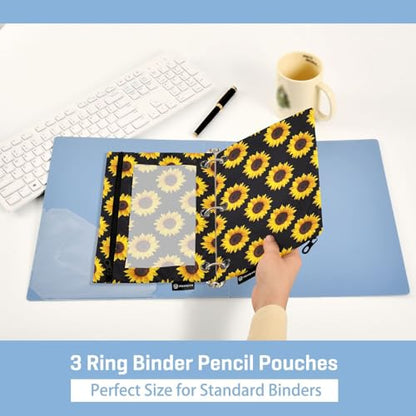 Sunflower Pencil Pouches for 3 Ring Binder, Zipper Binder Pencil Case, 2 Pack Clear Window Case Bag for Office Organizers - color: Sunflower