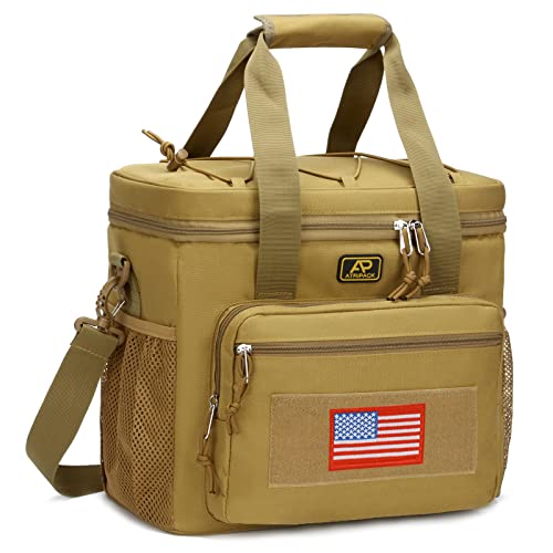 Lunch Box for Men, 22L Leakproof Tactical Lunch Bag Large Cooler for work | Adjustable Shoulder Strap,MOLLE Webbing Leakproof Insulated Large Lunch Cooler,Adult Meal Water-Resistant Lunch Pail for Men - color: Brown, size: Large
