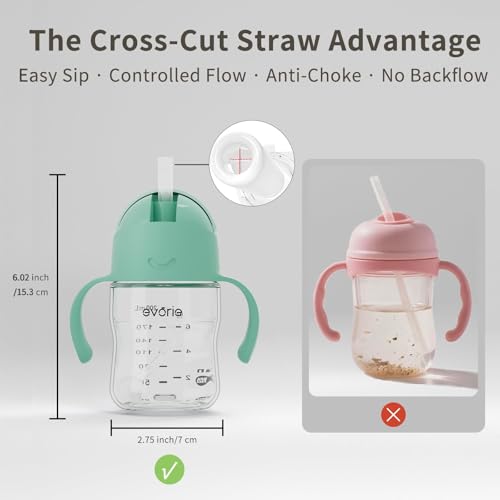 Evorie Tritan Weighted Straw Cup Baby Training Cup, Spill Proof, 7 Oz, 6M+ | BPA & BPS-Free, First learning cup, 360° drinking, Dishwasher safe, Durable Sippy Cup, Mint - color: Mint
