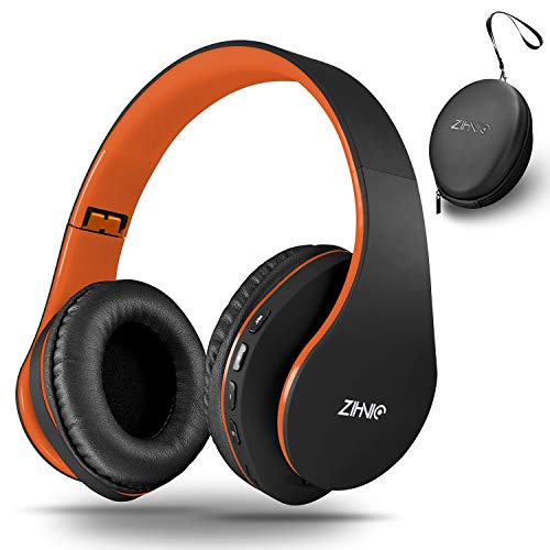 ZIHNIC Bluetooth Headphones Over-Ear, Foldable Wireless and Wired Stereo Headset Micro SD/TF, FM for Cell Phone,PC,Soft Earmuffs &Light Weight for Prolonged Wearing(Black/Orange) - color: Orange