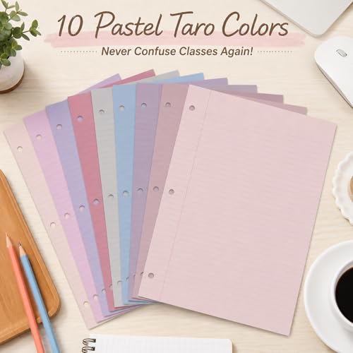 gisgfim 100 Sheets 3 Hole Punched Lined Refill Paper 8 x 10.5 Inch Loose Leaf Paper 3-Ring Binders College Ruled Notebooks Planner Inserts Thicken for Writing School Office Home Supplies(Taro) - color: Taro