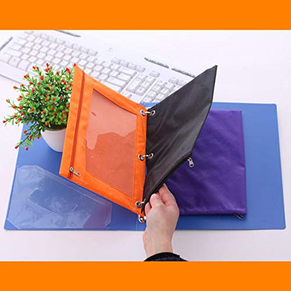 Pencil Pouch for 3 Ring Binder, Zipper Pencil Case Bag Three Hole with Clear Window Black 2 Pack - color: Black1