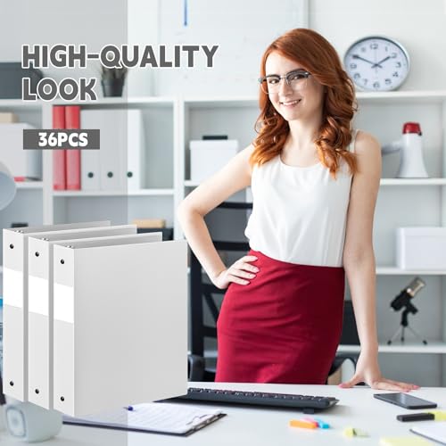 Henoyso 36 Pcs White 1.5 Inch 3 Ring Plastic Binder Bulk, 1 1/2 Inch Soft Flexible Binders Three Round Rings Fit 8.5x11 Papers for School Office Home File Organization Supplies - color: White