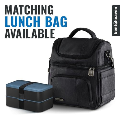 Bentoheaven Bento Box Adult, Stackable Lunch Box, 40 oz, Steel My Heart | BPA-free, leakproof and microwave-safe with 2 compartments, utensils, chopsticks, divider and sauce cup for men and women. - color: Steel My Heart
