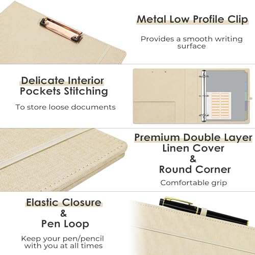 EYROZILL 3 Ring Binder 2 Inch, Binder for Letter Size (11" x 8.5") with 5 Tab Dividers, File Folder Labels and Low Profile Clipboards, Apricot - color: Apricot, size: ‎Letter Size - 2 Inch