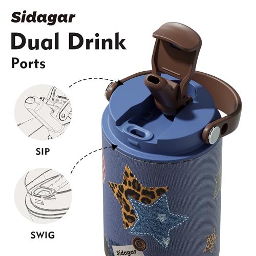 26oz Insulated Water Bottle with Straw and Spout Lid, 316 Stainless Steel, 24H Cold 12H Hot, 100% Leakproof Tumbler for Car Cup Holder Fitness Hiking Commute, Star Charm Denim Blue Aesthetic - color: Denim Blue