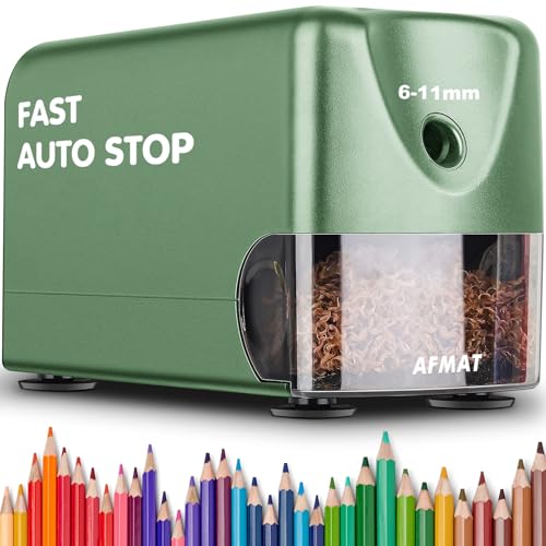 AFMAT Heavy Duty Electric Pencil Sharpener, Auto Stop Classroom Pencil Sharpeners for 6-11mm No.2/Colored Pencils, Standard/Large Pencils, Fast Sharpen in 3s, Sharp Point, Teachers Must Haves PSX3 - color: Green