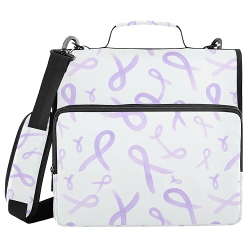 Purple Bow Ribbons Zippered Binder Bag with Shoulder Strap & Handle Waterproof 1.5 Inch 3 Rings Pencil Cases Portfolio Binder Document Storage - color: Purple Bow Ribbons