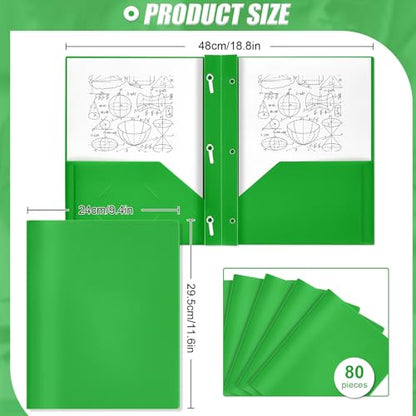 Yeaqee 80 Pcs Plastic Folders with Pockets and Prongs Plastic Folder 2 Pockets 3 Prongs with Business Card Slot Back to School Folders for Students, Teachers, Office Workers (Fresh Green) - color: Fresh Green
