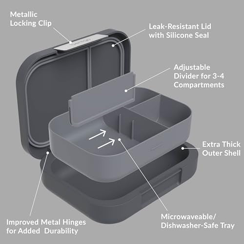 Bentgo® Modern - Leak-Resistant Bento Lunch Box For Adults, Teens, & Larger Appetites; Reusable BPA-Free Meal Prep Container with 3 or 4 Compartments, Dishwasher/Microwave Safe; 5 Cups (Dark Gray) - color: Dark Gray