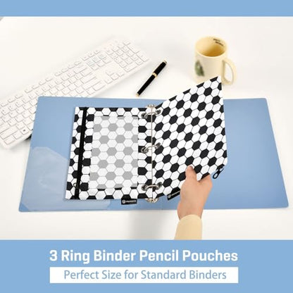 Soccer Pencil Pouches for 3 Ring Binder, Zipper Binder Pencil Case, 2 Pack Clear Window Case Bag for Office Organizers - color: Soccer