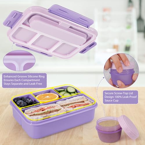 Caperci Bento Box Adult - 50 oz Large Lunch Containers for Adults and Teens, 4-Compartment Bento Lunch Box with Utensils & Leak Proof Sauce Cup, Dishwasher Safe, Durable, BPA-Free (Lavender) - color: Lavender