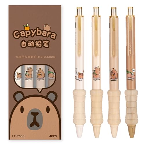 MOZXIRZ 4 Pcs Mechanical Pencils 0.5mm Cute Capybara Mechanical Pencil Kawaii Cartoon Pencils School Pencil for Students Women (4Pcs Capybara) - color: 4Pcs Capybara