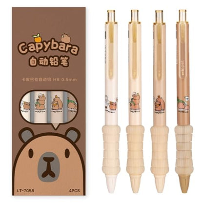 MOZXIRZ 4 Pcs Mechanical Pencils 0.5mm Cute Capybara Mechanical Pencil Kawaii Cartoon Pencils School Pencil for Students Women (4Pcs Capybara) - color: 4Pcs Capybara