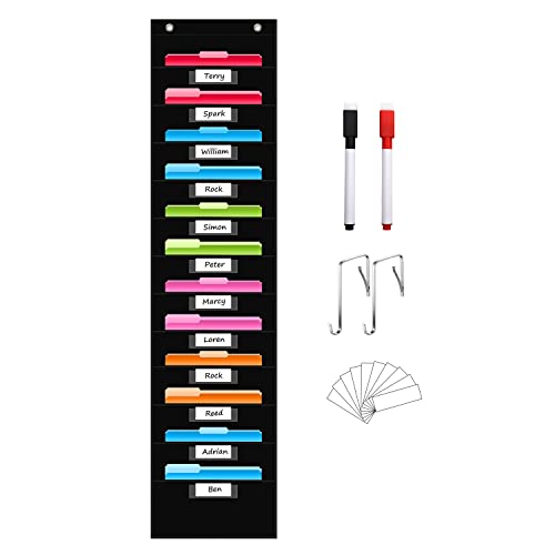 REGELETO 12 Pockets File Storage Pocket Chart with 12 Nametag Pockets,Hanging Wall File Organizer for Classroom and Office, Organize Your Assignments, Files, Scrapbooks, Paper (Black) - size: 12 Pockets